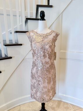 NWT! Eliza J Rose Gold Lace & Sequins Dress